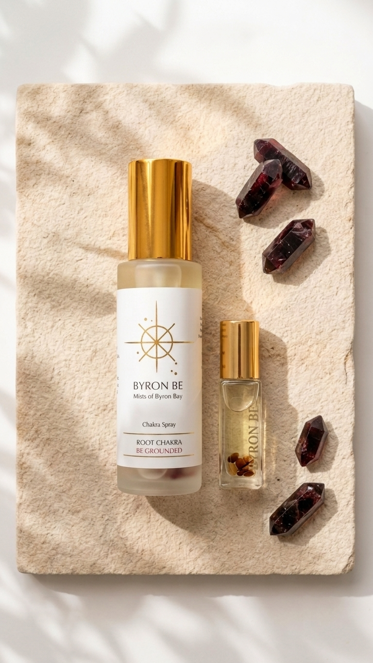 perfume oil roller with garnet crystals