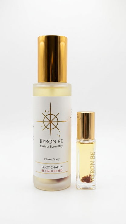root chakra spray and perfume oil duo